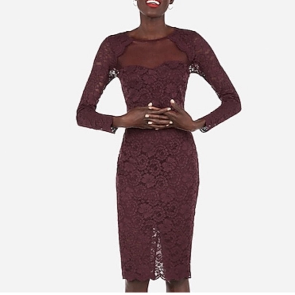 Express Long Sleeve Lace Midi Dress - XS